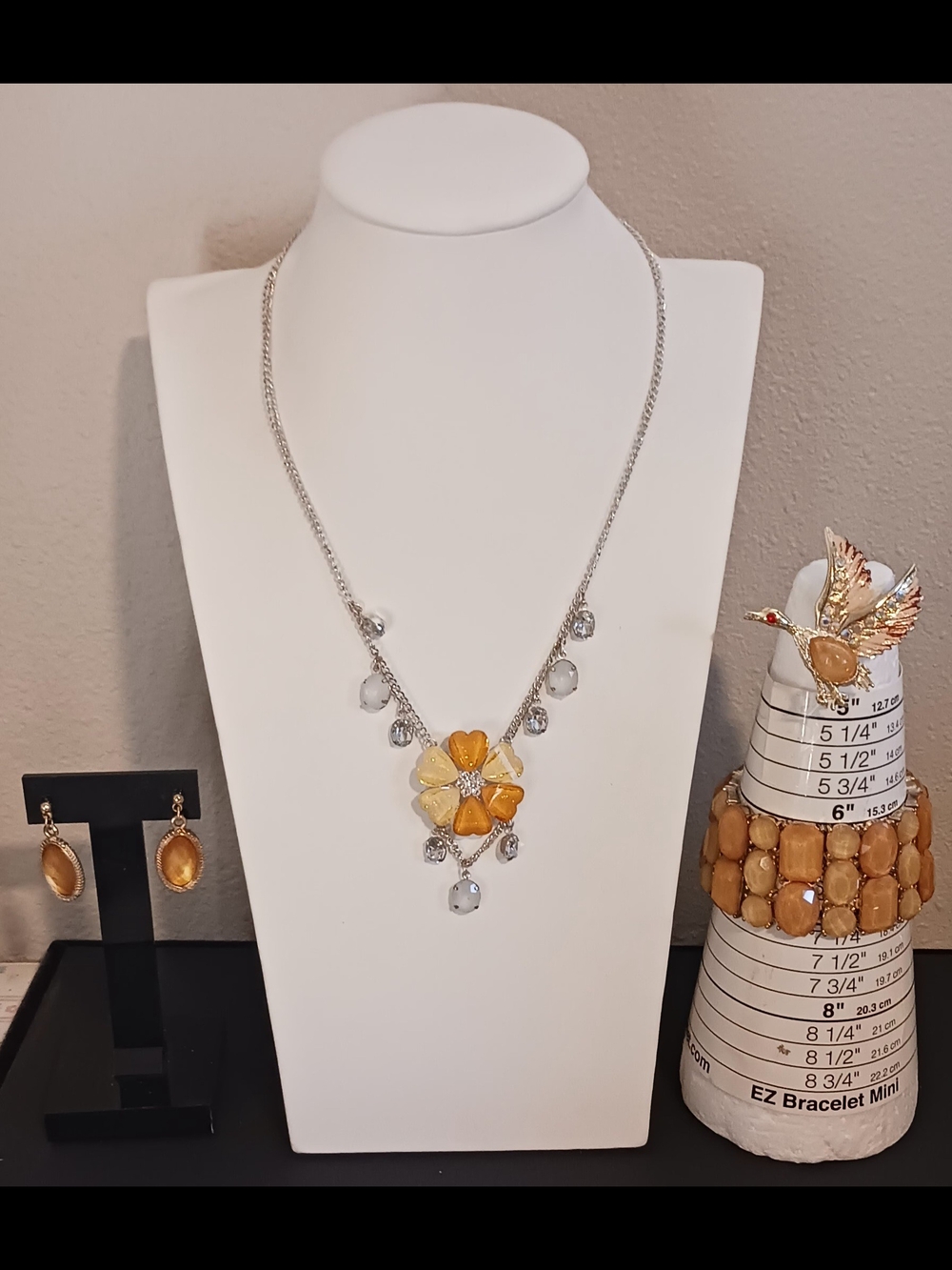 Yellow Floral Pendant Necklace Set - Women Jewelry